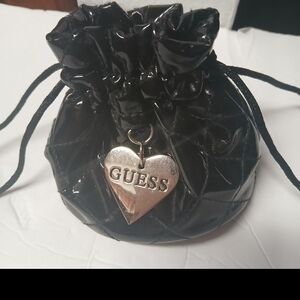 GUESS Black Patent Mini Drawstring Bag
